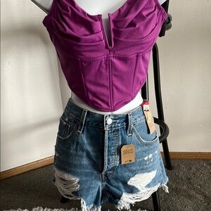 Levi's Blue Distressed Jean Shorts High-Waisted